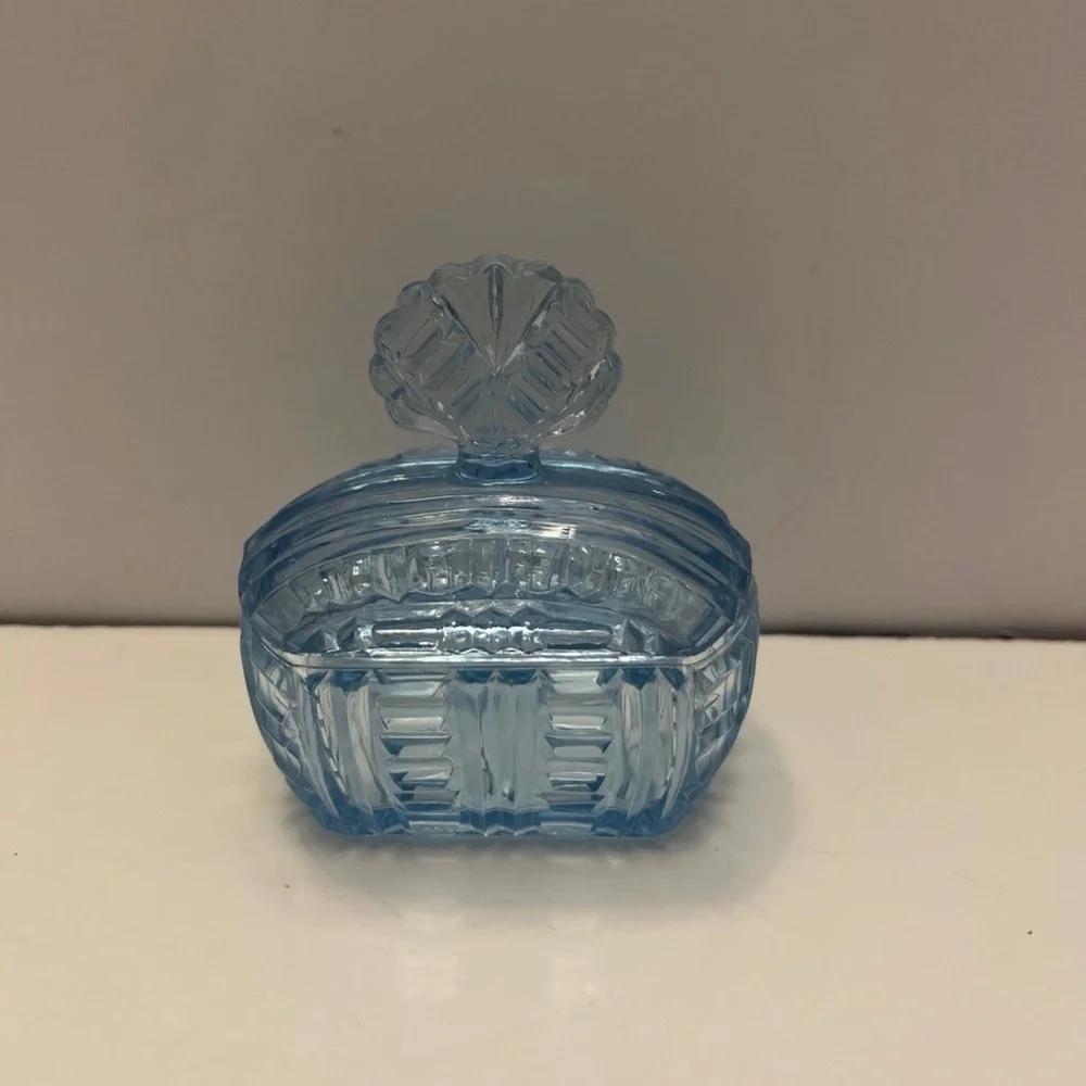 Czechoslovakian Trinket/Jewelry Dish Blue Glass stamped Irice